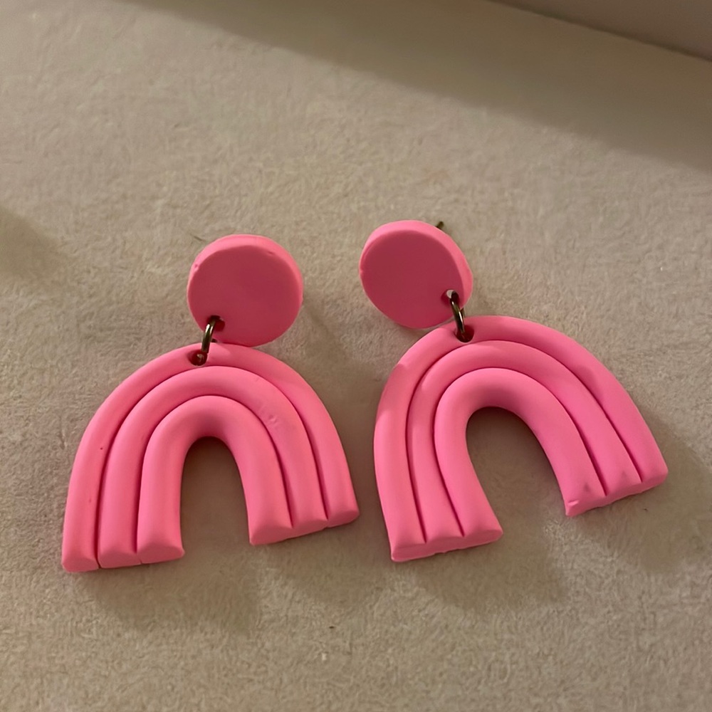 Pink rainbow clay earrings